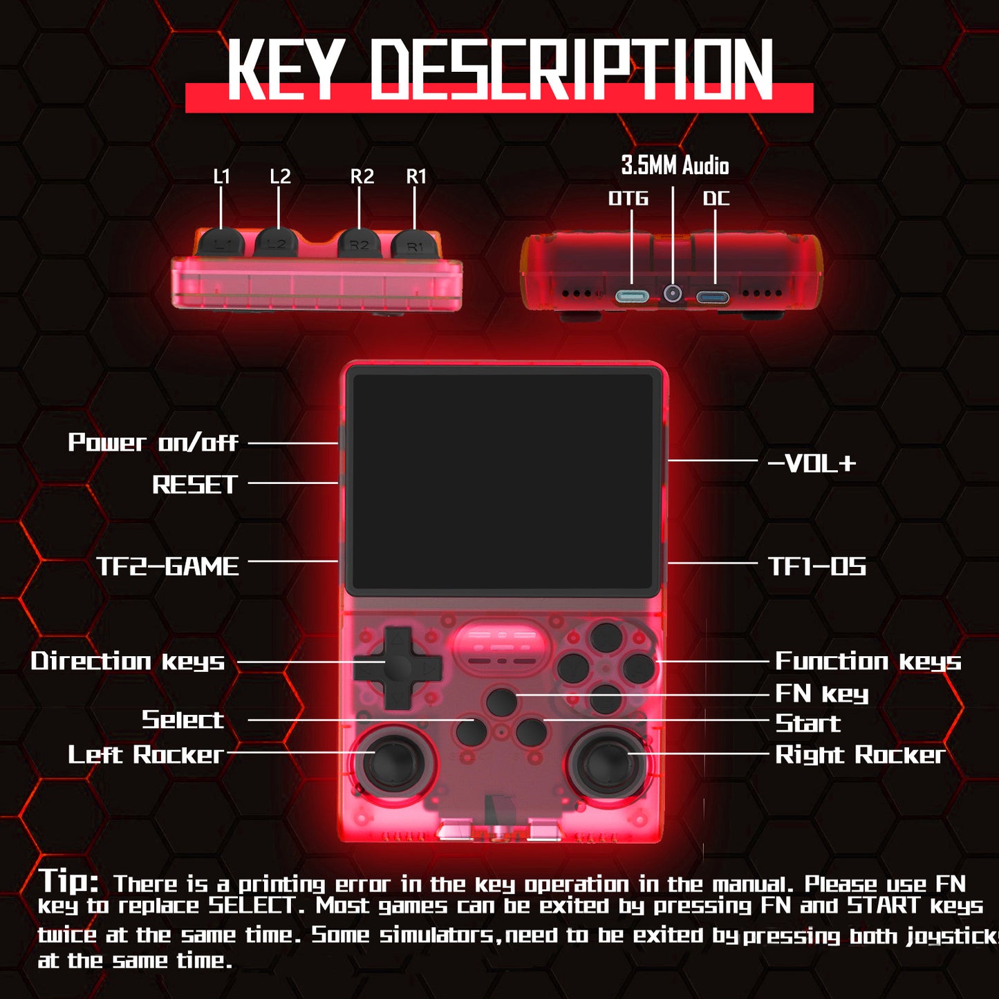 RegiisJoy R40S PRO Handheld Game Console 30000 Games 256GB Red HGC-RD